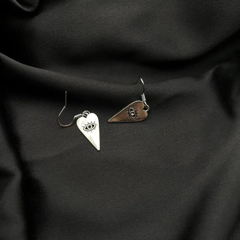 Silver Evil Eye Dagger Heart Earrings Inches Bohemian Whimsigoth Feminine Y2K